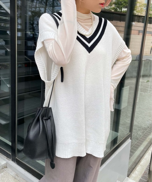 WEGO(ウィゴー)の「WEGO/チルデンニットベスト(ベスト・メンズ・ホワイト/ベージュ/ネイビー・MEDIUM/LARGE)」の14枚目の写真