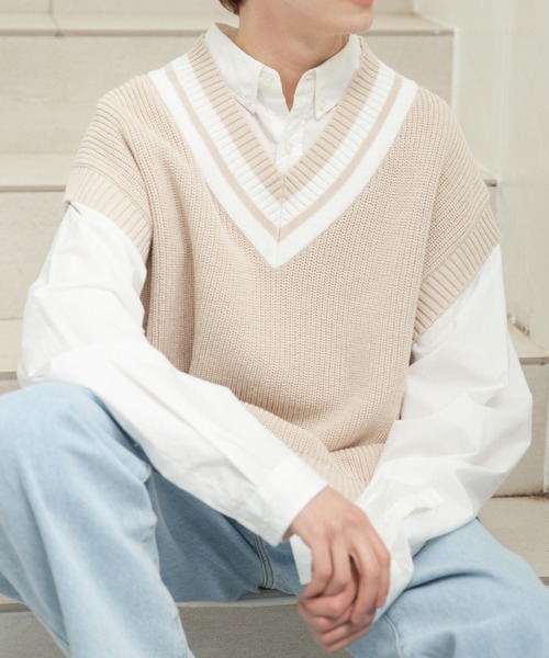 WEGO(ウィゴー)の「WEGO/チルデンニットベスト(ベスト・メンズ・ホワイト/ベージュ/ネイビー・MEDIUM/LARGE)」の8枚目の写真