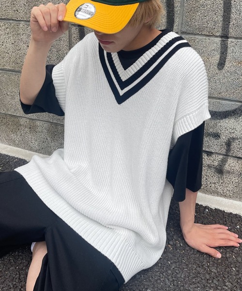 WEGO(ウィゴー)の「WEGO/チルデンニットベスト(ベスト・メンズ・ホワイト/ベージュ/ネイビー・MEDIUM/LARGE)」の4枚目の写真