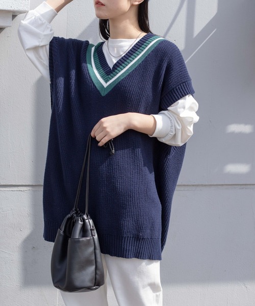 WEGO(ウィゴー)の「WEGO/チルデンニットベスト(ベスト・メンズ・ホワイト/ベージュ/ネイビー・MEDIUM/LARGE)」の5枚目の写真