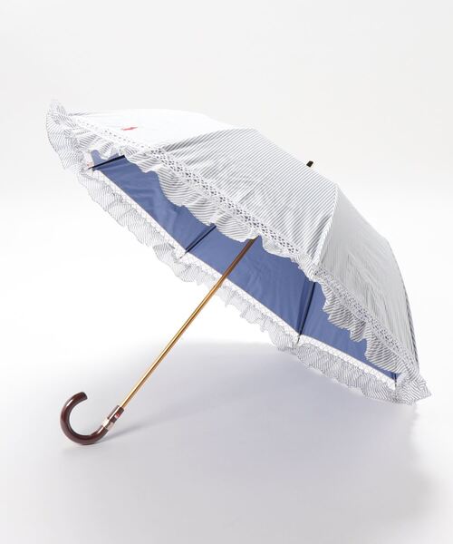 クリーム色 フリル付き日傘 ポロ POLO RALPH LAUREN 傘 遮光 晴雨兼用日傘 ”ストライプフリル