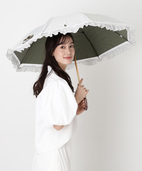 遮光 晴雨兼用折りたたみ日傘 ”ストライプフリル”（折りたたみ傘