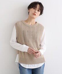 INDIVI | 【洗える】コットンリネンニットベスト(ベスト)