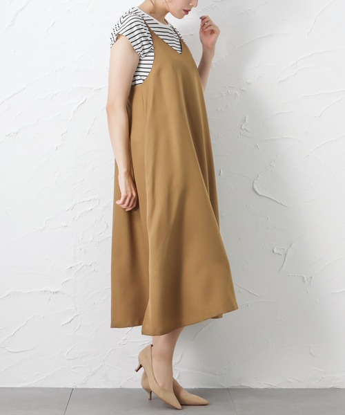 NAVY（ネイビー）の「半袖Tシャツ+デシンキャミワンピース セット アンサンブル（サロペット/オーバーオール・レディース・ブラウン/グレー/カーキ/ブルー・M/L）」の8枚目の写真