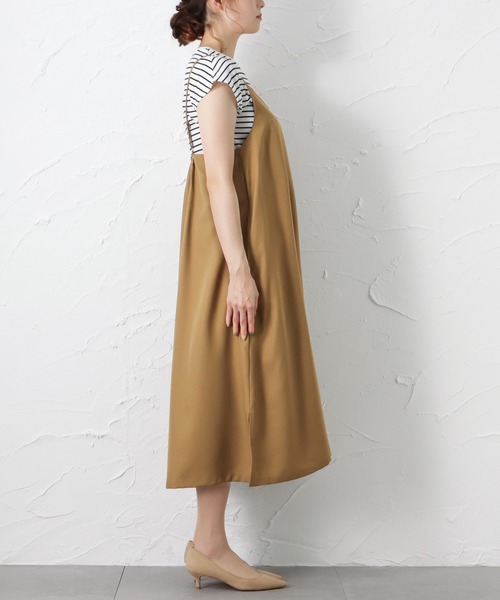 NAVY（ネイビー）の「半袖Tシャツ+デシンキャミワンピース セット アンサンブル（サロペット/オーバーオール・レディース・ブラウン/グレー/カーキ/ブルー・M/L）」の10枚目の写真