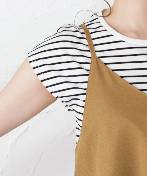 NAVY（ネイビー）の「半袖Tシャツ+デシンキャミワンピース セット アンサンブル（サロペット/オーバーオール・レディース・ブラウン/グレー/カーキ/ブルー・M/L）」の13枚目の写真