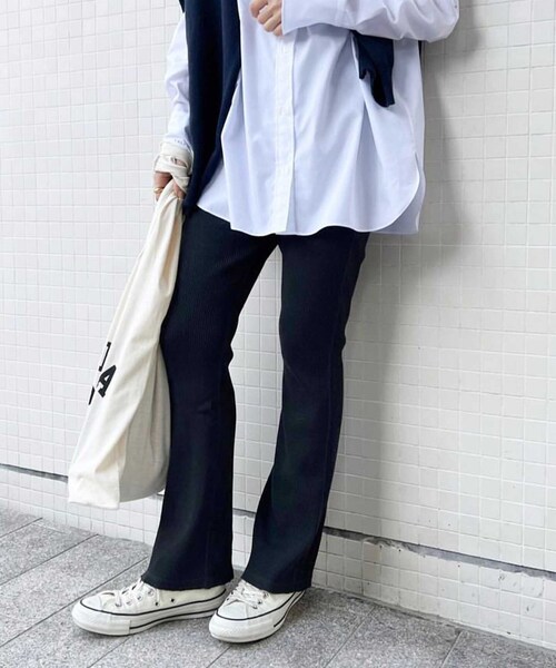 plage（プラージュ）の「【CALUX/キャラクス】 RIB パンツ◆（その他パンツ・レディース・カーキ/ホワイト×ホワイト/スミクロ・38/36）」の3枚目の写真