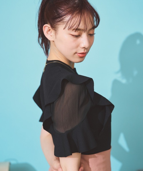 NOELA（ノエラ）の「シアーショルダーフリルニット（ニット/セーター・レディース・ラベンダー/ブラック/ベージュ・フリー）」の14枚目の写真