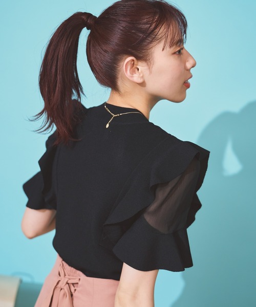 NOELA（ノエラ）の「シアーショルダーフリルニット（ニット/セーター・レディース・ラベンダー/ブラック/ベージュ・フリー）」の15枚目の写真