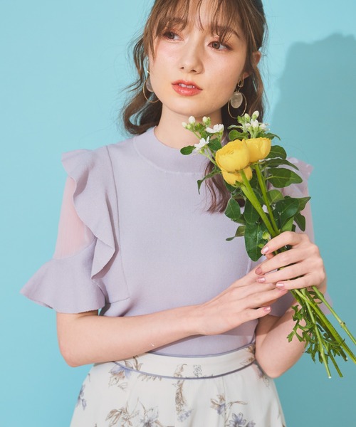 NOELA（ノエラ）の「シアーショルダーフリルニット（ニット/セーター・レディース・ラベンダー/ブラック/ベージュ・フリー）」の8枚目の写真