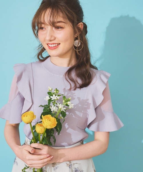 NOELA（ノエラ）の「シアーショルダーフリルニット（ニット/セーター・レディース・ラベンダー/ブラック/ベージュ・フリー）」の9枚目の写真