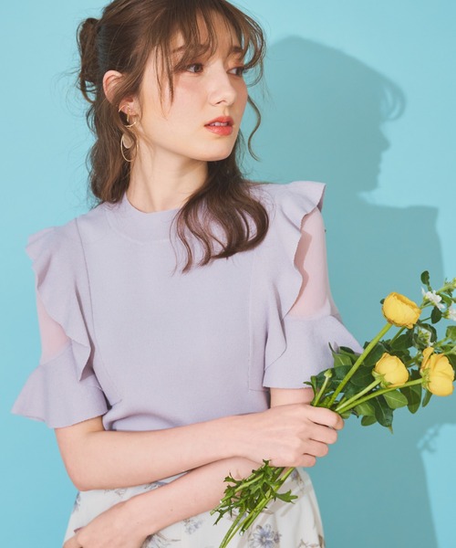 NOELA（ノエラ）の「シアーショルダーフリルニット（ニット/セーター・レディース・ラベンダー/ブラック/ベージュ・フリー）」の10枚目の写真