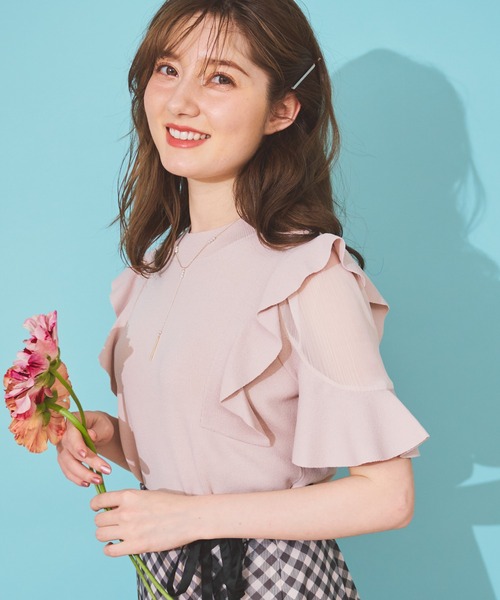 NOELA（ノエラ）の「シアーショルダーフリルニット（ニット/セーター・レディース・ラベンダー/ブラック/ベージュ・フリー）」の4枚目の写真