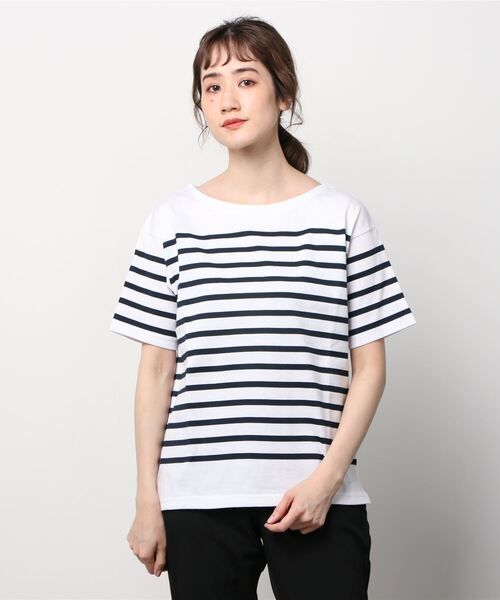 IGNIO(イグニオ)の「イグニオ Tシャツ(Tシャツ/カットソー・レディース・ホワイト×ネイビー/ネイビー・S/M/L/XL)」の1枚目の写真