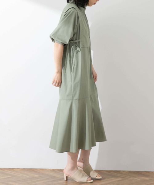 SENSE OF PLACE by URBAN RESEARCH(センスオブプレイスバイアーバンリサーチ)の「【One-C/低身長向けサイズ展開あり】レイヤードマーメイドワンピース(5分袖)(ワンピース・レディース・スミクロ/カーキ/オフホワイト・ONE/SHORT)」の21枚目の写真