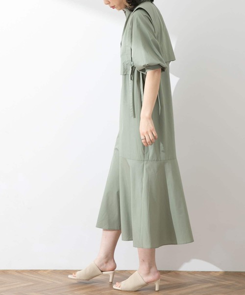 SENSE OF PLACE by URBAN RESEARCH(センスオブプレイスバイアーバンリサーチ)の「【One-C/低身長向けサイズ展開あり】レイヤードマーメイドワンピース(5分袖)(ワンピース・レディース・スミクロ/カーキ/オフホワイト・ONE/SHORT)」の20枚目の写真