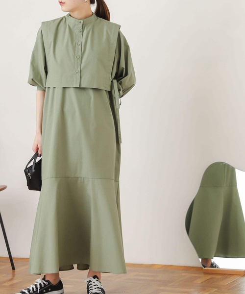 SENSE OF PLACE by URBAN RESEARCH(センスオブプレイスバイアーバンリサーチ)の「【One-C/低身長向けサイズ展開あり】レイヤードマーメイドワンピース(5分袖)(ワンピース・レディース・スミクロ/カーキ/オフホワイト・ONE/SHORT)」の17枚目の写真