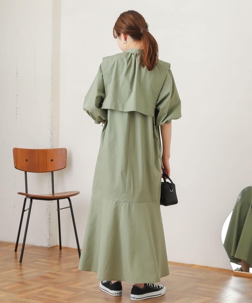 SENSE OF PLACE by URBAN RESEARCH(センスオブプレイスバイアーバンリサーチ)の「【One-C/低身長向けサイズ展開あり】レイヤードマーメイドワンピース(5分袖)(ワンピース・レディース・スミクロ/カーキ/オフホワイト・ONE/SHORT)」の14枚目の写真