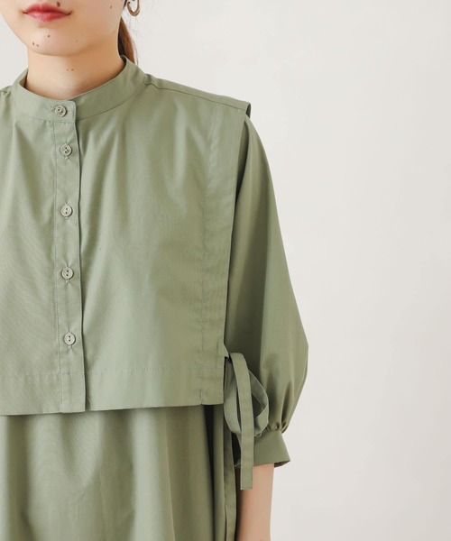 SENSE OF PLACE by URBAN RESEARCH(センスオブプレイスバイアーバンリサーチ)の「【One-C/低身長向けサイズ展開あり】レイヤードマーメイドワンピース(5分袖)(ワンピース・レディース・スミクロ/カーキ/オフホワイト・ONE/SHORT)」の12枚目の写真