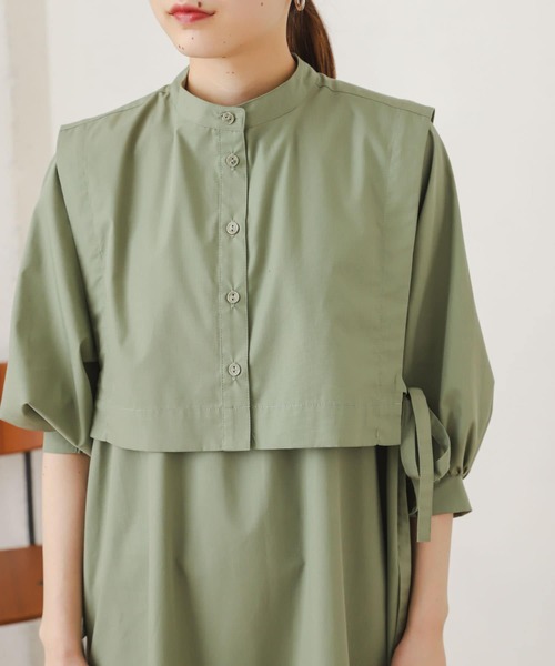 SENSE OF PLACE by URBAN RESEARCH(センスオブプレイスバイアーバンリサーチ)の「【One-C/低身長向けサイズ展開あり】レイヤードマーメイドワンピース(5分袖)(ワンピース・レディース・スミクロ/カーキ/オフホワイト・ONE/SHORT)」の11枚目の写真