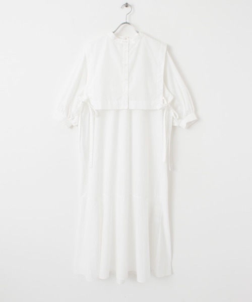 SENSE OF PLACE by URBAN RESEARCH(センスオブプレイスバイアーバンリサーチ)の「【One-C/低身長向けサイズ展開あり】レイヤードマーメイドワンピース(5分袖)(ワンピース・レディース・スミクロ/カーキ/オフホワイト・ONE/SHORT)」の6枚目の写真