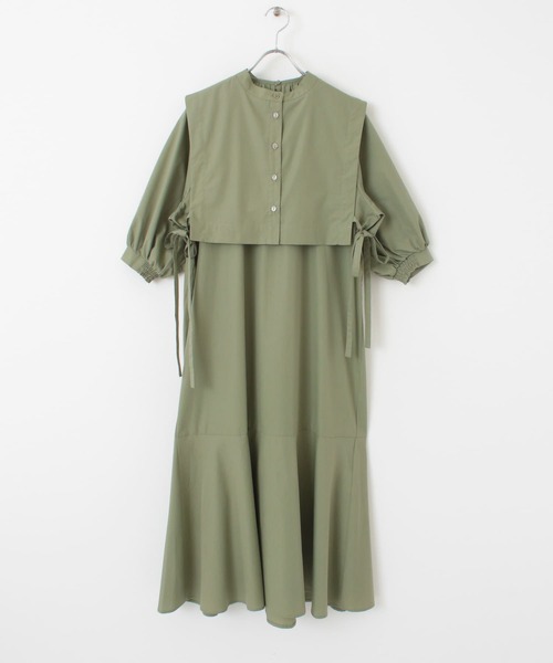 SENSE OF PLACE by URBAN RESEARCH(センスオブプレイスバイアーバンリサーチ)の「【One-C/低身長向けサイズ展開あり】レイヤードマーメイドワンピース(5分袖)(ワンピース・レディース・スミクロ/カーキ/オフホワイト・ONE/SHORT)」の4枚目の写真