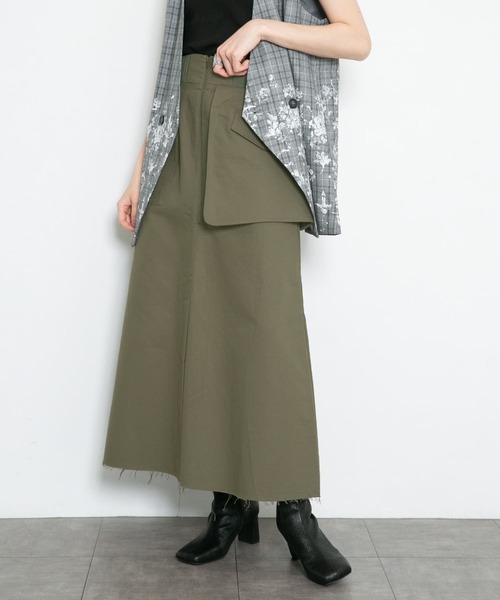 KBF（ケイビーエフ）の「フロントスリットミリタリースカート（スカート・レディース・ダークブラウン/カーキ・ONE）」の9枚目の写真