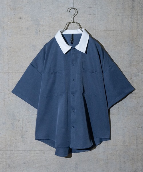 JOHN'S CLOSET（ジョンズクローゼット）の「【i】ポリツイルルーズフィットワークシャツ/ビッグシャツ 半袖（シャツ/ブラウス・メンズ・ホワイト/チャコールグレー/ブラック/ネイビー/グレー/サックスブルー/グリーン/ホワイト系その他/ブラック系その他/グレー系その他/ベージュ系その他/グリーン系その他/グレイッシュベージュ/ホワイト系その他2/ホワイト系その他3/ブラック系その他2/ブラック系その他3/グレー系その他2/グリーン系その他2/グリーン系その他3/ネイビー系/サックスブルー系1・MEDIUM/LARGE/X-LARGE）」の22枚目の写真