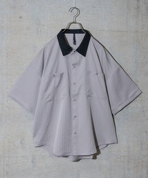 【i】ポリツイルルーズフィットワークシャツ/ビッグシャツ 半袖