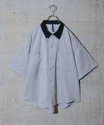 【i】ポリツイルルーズフィットワークシャツ/ビッグシャツ 半袖