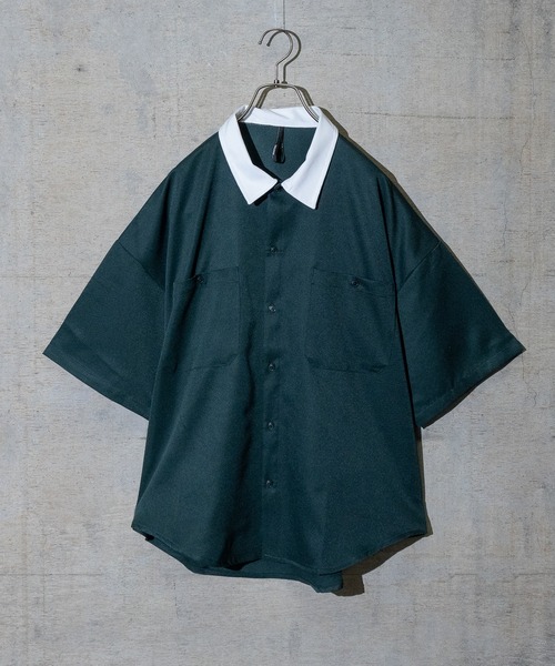 JOHN'S CLOSET（ジョンズクローゼット）の「【i】ポリツイルルーズフィットワークシャツ/ビッグシャツ 半袖（シャツ/ブラウス・メンズ・ホワイト/チャコールグレー/ブラック/ネイビー/グレー/サックスブルー/グリーン/ホワイト系その他/ブラック系その他/グレー系その他/ベージュ系その他/グリーン系その他/グレイッシュベージュ/ホワイト系その他2/ホワイト系その他3/ブラック系その他2/ブラック系その他3/グレー系その他2/グリーン系その他2/グリーン系その他3/ネイビー系/サックスブルー系1・MEDIUM/LARGE/X-LARGE）」の16枚目の写真