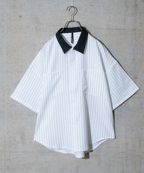 JOHN'S CLOSET（ジョンズクローゼット）の「【i】ポリツイルルーズフィットワークシャツ/ビッグシャツ 半袖（シャツ/ブラウス・メンズ・ホワイト/チャコールグレー/ブラック/ネイビー/グレー/サックスブルー/グリーン/ホワイト系その他/ブラック系その他/グレー系その他/ベージュ系その他/グリーン系その他/グレイッシュベージュ/ホワイト系その他2/ホワイト系その他3/ブラック系その他2/ブラック系その他3/グレー系その他2/グリーン系その他2/グリーン系その他3/ネイビー系/サックスブルー系1・MEDIUM/LARGE/X-LARGE）」の4枚目の写真