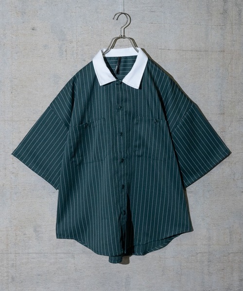 JOHN'S CLOSET（ジョンズクローゼット）の「【i】ポリツイルルーズフィットワークシャツ/ビッグシャツ 半袖（シャツ/ブラウス・メンズ・ホワイト/チャコールグレー/ブラック/ネイビー/グレー/サックスブルー/グリーン/ホワイト系その他/ブラック系その他/グレー系その他/ベージュ系その他/グリーン系その他/グレイッシュベージュ/ホワイト系その他2/ホワイト系その他3/ブラック系その他2/ブラック系その他3/グレー系その他2/グリーン系その他2/グリーン系その他3/ネイビー系/サックスブルー系1・MEDIUM/LARGE/X-LARGE）」の18枚目の写真