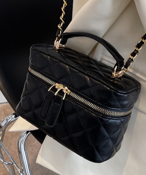 レディース 2WAYキルティングボックスバッグ+ショルダーチェーン 2点