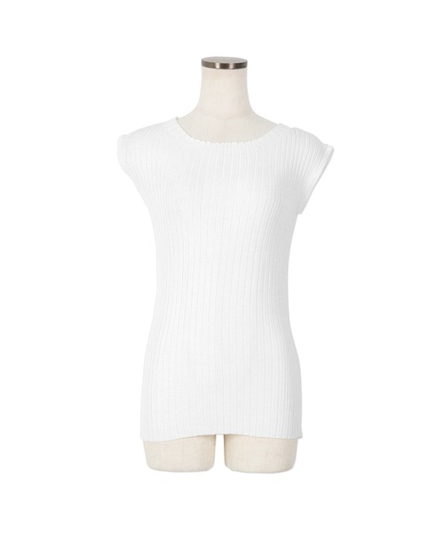 KOBE LETTUCE（コウベレタス）の「フレンチスリーブリブニットトップス（ニット/セーター・レディース・ネイビー/オフホワイト/ブラック/レッド系/チョコ/グレイッシュベージュ/ベージュ系/ブラック系/ブルー系1/イエロー系/ホワイト系/ブルー系/イエロー/ベージュ系その他・L/M/L1/M1）」の3枚目の写真