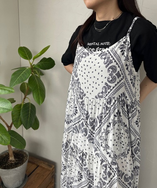 ＪＵＧＬＡＮＳ（ユグランス）の「☆ ふんわり揺れ感。アソート柄ティアードキャミワンピース　220160（ワンピース・レディース・ホワイト×ブラウン/ホワイト×ネイビー・FREE）」の6枚目の写真