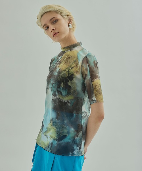 UNITED TOKYO（ユナイテッドトウキョウ）の「アーリアルアートシアーハーフトップ（Tシャツ/カットソー・レディース・ライトブルー/ネイビー・FREE）」の17枚目の写真