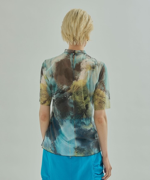 UNITED TOKYO（ユナイテッドトウキョウ）の「アーリアルアートシアーハーフトップ（Tシャツ/カットソー・レディース・ライトブルー/ネイビー・FREE）」の3枚目の写真