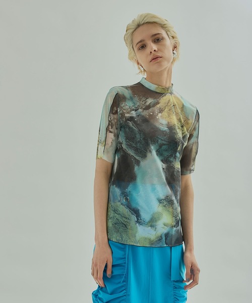 UNITED TOKYO（ユナイテッドトウキョウ）の「アーリアルアートシアーハーフトップ（Tシャツ/カットソー・レディース・ライトブルー/ネイビー・FREE）」の14枚目の写真