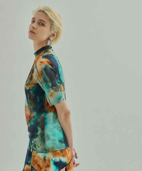 UNITED TOKYO（ユナイテッドトウキョウ）の「アーリアルアートシアーハーフトップ（Tシャツ/カットソー・レディース・ライトブルー/ネイビー・FREE）」の13枚目の写真