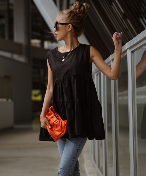 esutoreja（エストレジャ）の「フリルデザイントップス（Tシャツ/カットソー・レディース・ホワイト/ブラック/オレンジ/グリーン・FREE）」の2枚目の写真