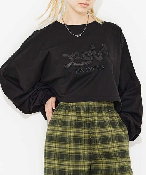 X-girl(エックスガール)の「SATIN PATCH L/S WIDE TEE(Tシャツ/カットソー・レディース・ブラック/ブルー/ホワイト・S/M)」の3枚目の写真