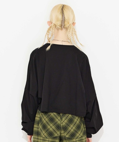 X-girl(エックスガール)の「SATIN PATCH L/S WIDE TEE(Tシャツ/カットソー・レディース・ブラック/ブルー/ホワイト・S/M)」の5枚目の写真