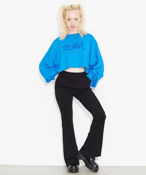 X-girl(エックスガール)の「SATIN PATCH L/S WIDE TEE(Tシャツ/カットソー・レディース・ブラック/ブルー/ホワイト・S/M)」の6枚目の写真