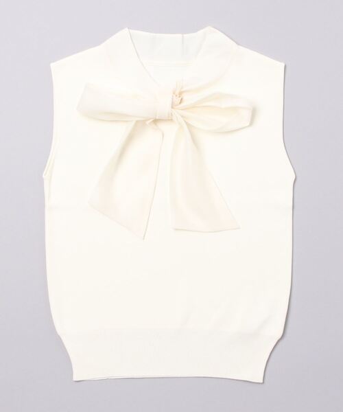 AND COUTURE（アンドクチュール）の「異素材ボウタイノースリプルオーバー（シャツ/ブラウス・レディース・オフホワイト/ブラック/ライトベージュ・MEDIUM）」の3枚目の写真