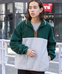 DISCUS ATHLETIC/ディスカス アスレチック フリース配色パイピング ビッグシルエットハーフジップ ボアスウェット