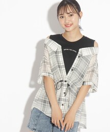 ◆レイヤード風透けシャツトップス