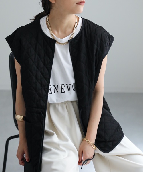 ap retro（アプレトロ）の「AW キルティングベスト（ベスト・レディース・ブラック/アイボリー/カーキ・FREE）」の13枚目の写真