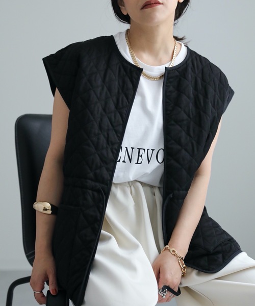 ap retro（アプレトロ）の「AW キルティングベスト（ベスト・レディース・ブラック/アイボリー/カーキ・FREE）」の14枚目の写真