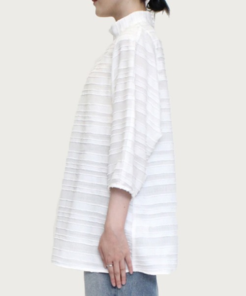 STYLEBLOCK(スタイルブロック)の「ジャガードボーダーコクーンスリーブブラウス(シャツ/ブラウス・レディース・ブラウン系その他/ブラック/ホワイト・M)」の6枚目の写真